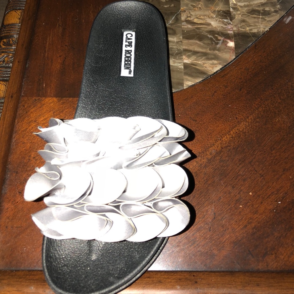 Gray Ruffle Slide on Sandal